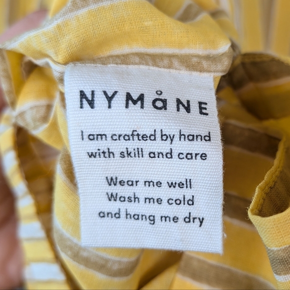NYMANE Utility Striped Shirt Button Up Long Sleeve Tie Belt Yellow L - Picture 5 of 6